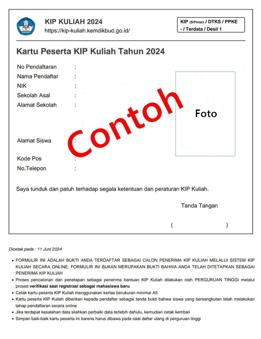 Contoh Kartu KIP 2024