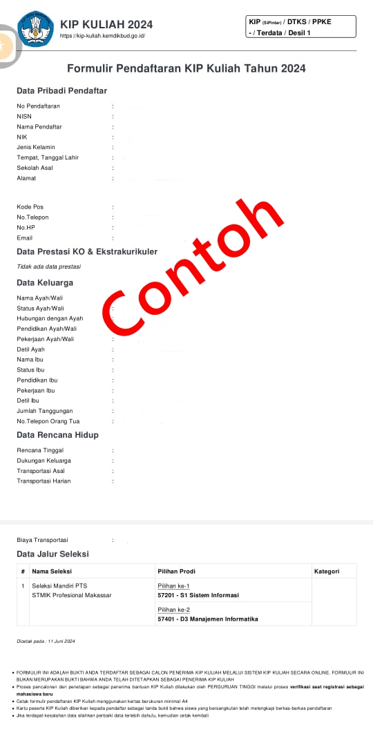 Formulir Pendaftaran Contoh