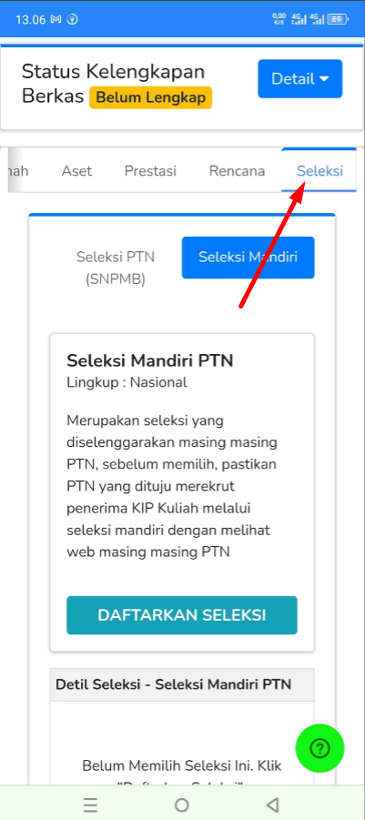 Menu Seleksi KIP